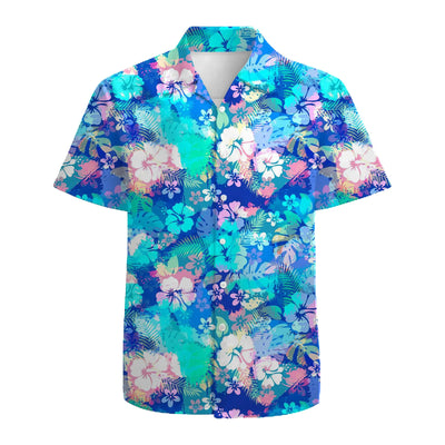 Blue Floral Mens Hawaiian Shirts 3D Graphic Button Down Short Sleeve Tropical Holiday Beach Aloha Shirt
