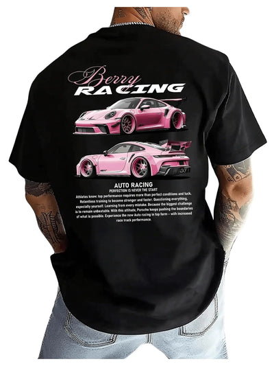RoseSeek Mens Graphic Tees Casual Summer Tops Short Sleeve T Shirts Vintage Streetwear Pink and Black Large