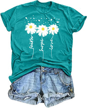 Faith Daisy Ladies Tee: Hope & Love Graphic Shirt