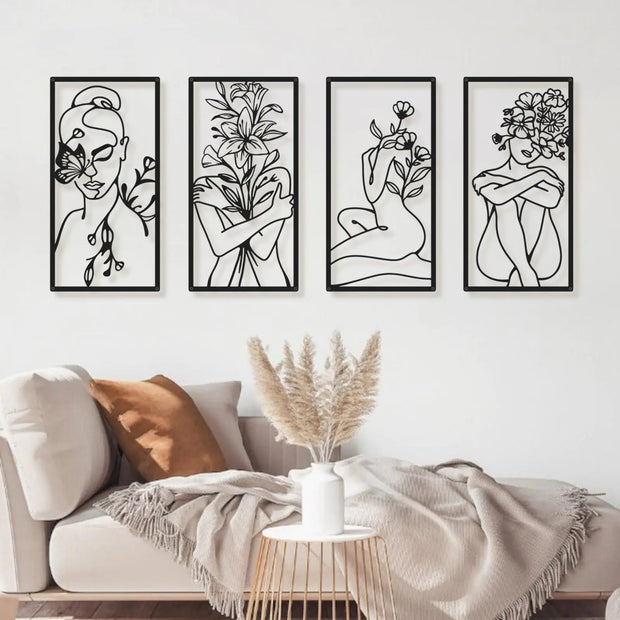 Modern Abstract Woman Metal Wall Art Set
