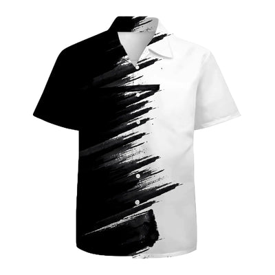 White Black Mens Hawaiian Shirts 3D Graphic Button Down Short Sleeve Tropical Holiday Beach Aloha Shirt