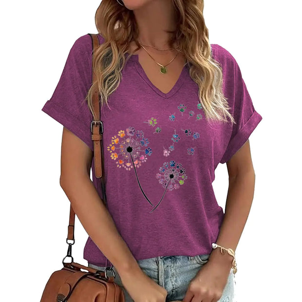 ChicPaws Colorful Paw Print V-Neck Tee (LRed)
