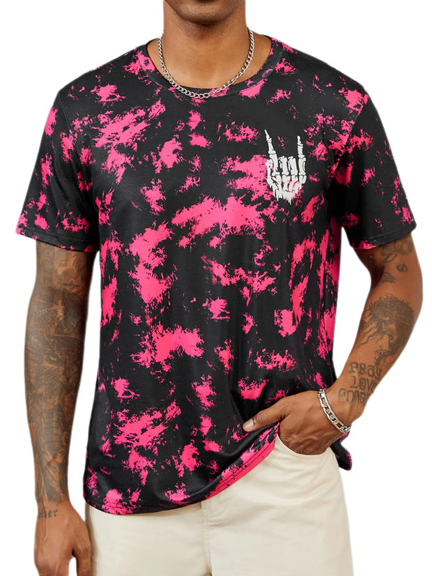 Hardaddy Mens Casual Tie Dye T-Shirts Short Sleeve Round Neck Graphic Tee Rock Band Tee Shirts Red Black XL