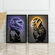 Neon Vintage Helmet Art Canvas