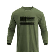 H HYFOL Mens Graphic T-Shirts USA Flag 100% Cotton Long Sleeve American Patriotic Crewneck Regular Tee Shirts(Army GreenS)
