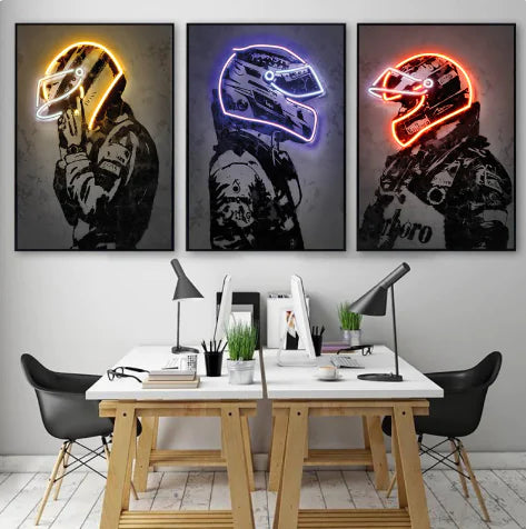 Neon Vintage Helmet Art Canvas