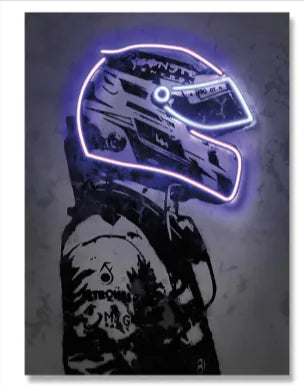 Neon Vintage Helmet Art Canvas