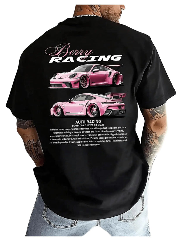RoseSeek Mens Graphic Tees Casual Summer Tops Short Sleeve T Shirts Vintage Streetwear Pink and Black Large