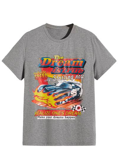 SOLY HUX Mens Graphic Tees Letter Print Vintage T-Shirts Short Sleeve Crewneck Casual Summer Tee Top Grey Car Graphic Large