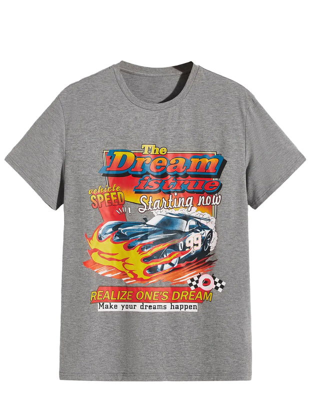 SOLY HUX Mens Graphic Tees Letter Print Vintage T-Shirts Short Sleeve Crewneck Casual Summer Tee Top Grey Car Graphic Large